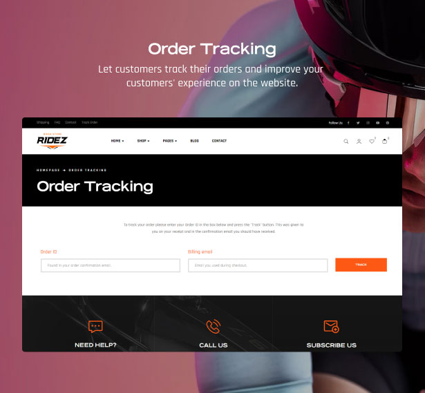 Bike Store WordPress Theme Auftragsverfolgung