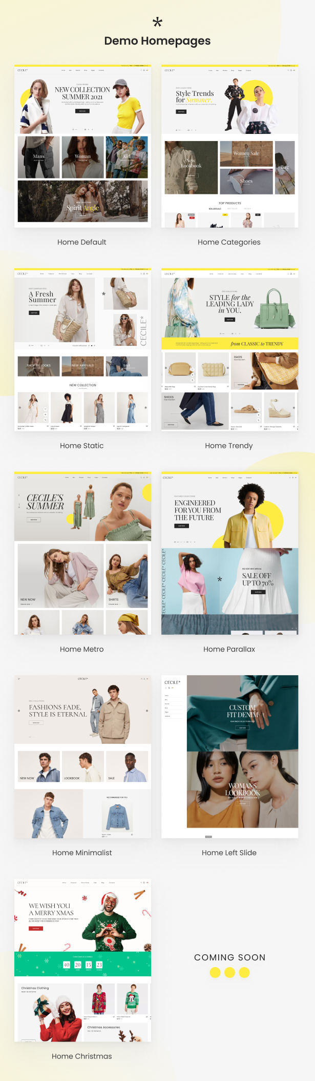 Cecile - Minimalistisches WooCommerce-Theme - Homepage-Layouts