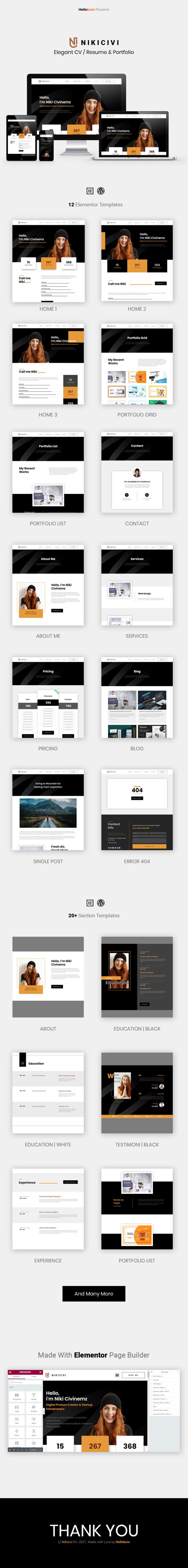 Nikicivi – Elegantes CV/Resume & Portfolio Elementor Template Kit