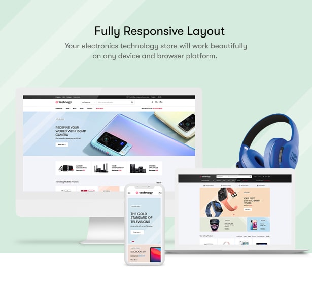 Technocy - WooCommerce-Thema für ein reaktionsfähiges Elektronikgeschäft für Mobilgeräte - Vollständig reaktionsschnelles Layout