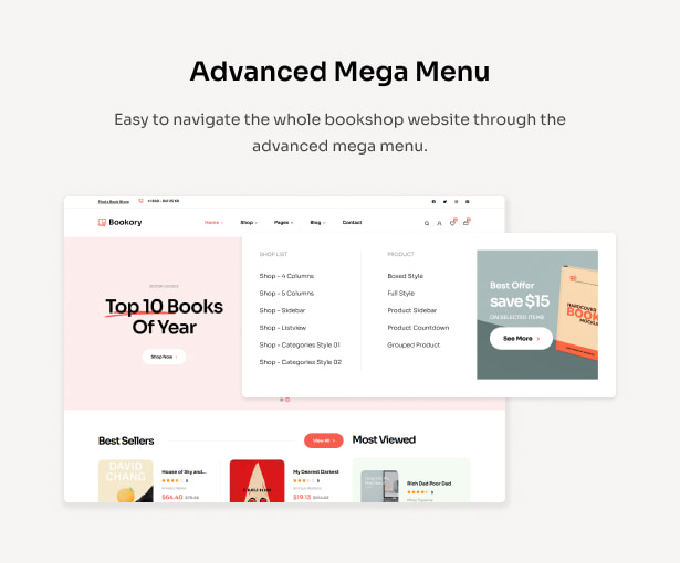 Bookory - Buchladen-WordPress-Theme - Mega-Menü