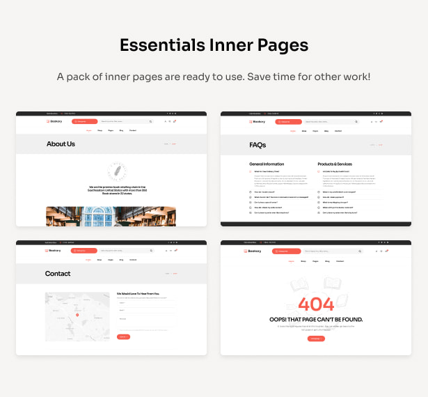 Bookory - Bookstore WordPress Theme - Essentials-Innenseiten