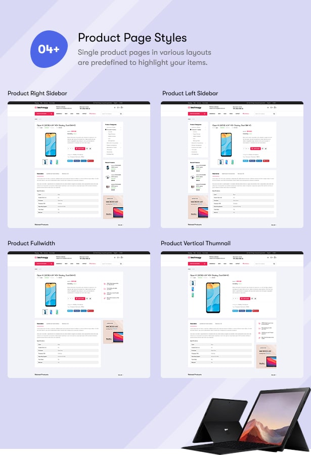 Technocy - Elektronikgeschäft WooCommerce WordPress Theme - Produktseitenstile