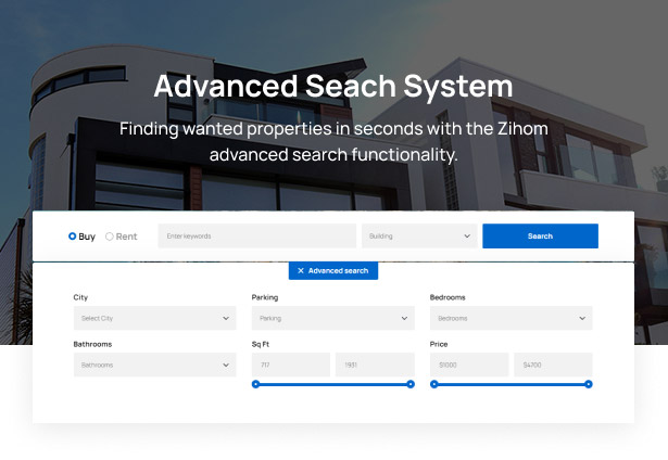 Zihom Real Estate WordPress Theme – Erweiterter Suchfilter 