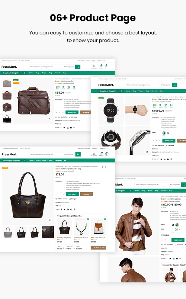 PressMart-Produktseitenlayouts