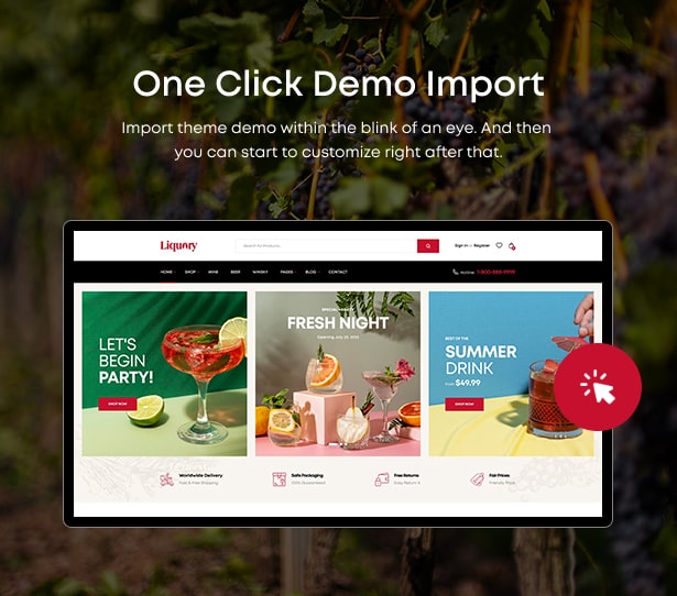 Liquor Drink Wine WordPress Theme 1 Klicken Sie auf Demos importieren