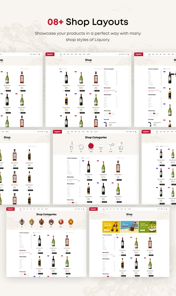 Liquor Drink Wine WordPress Theme Shop-Layouts