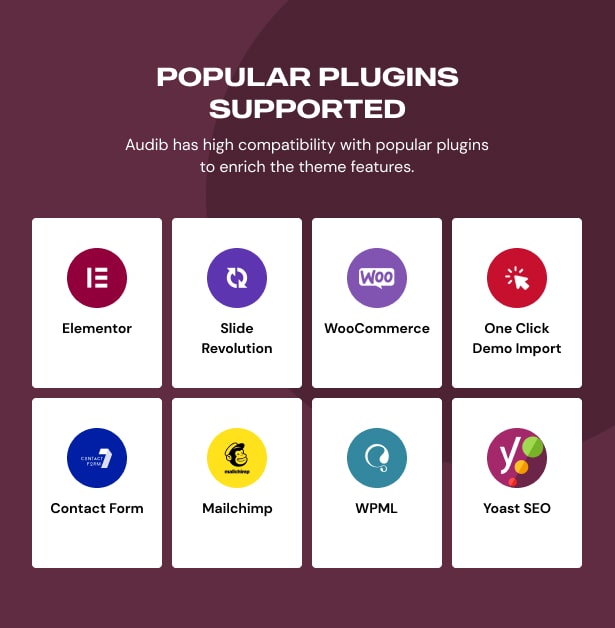 Audib - Audio Store WooCommerce Theme Kompatibilität mit WordPress-Plugins