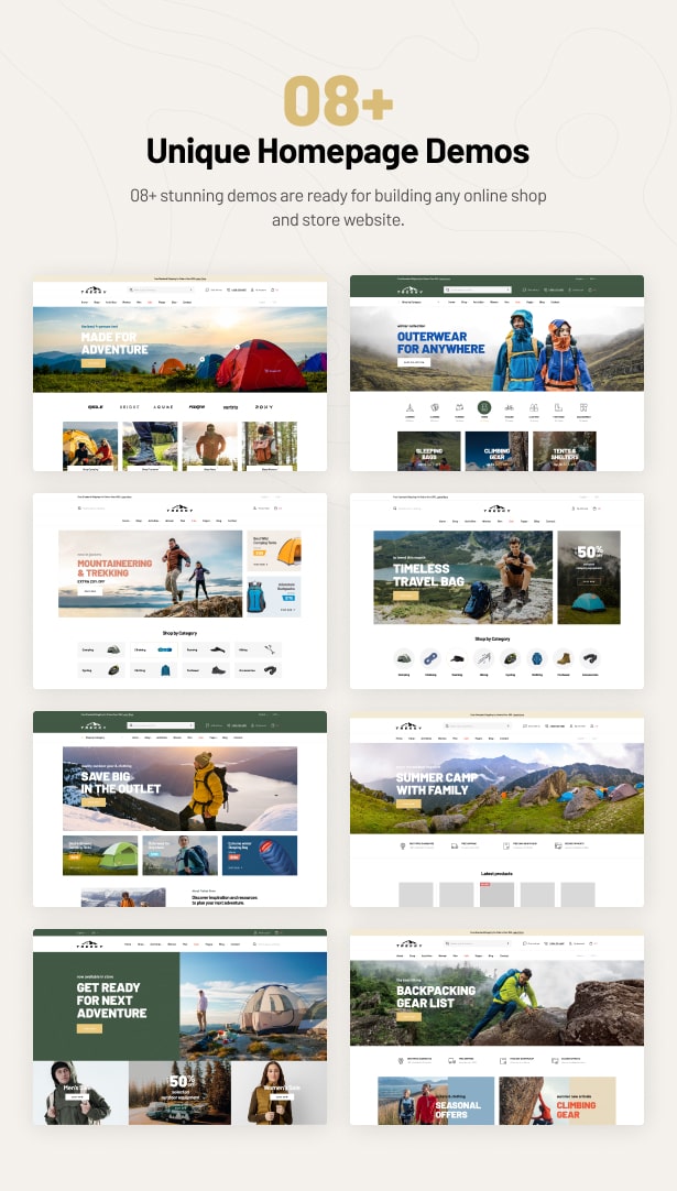 Trekky Outdoor Gear WooCommerce Theme-Homepages