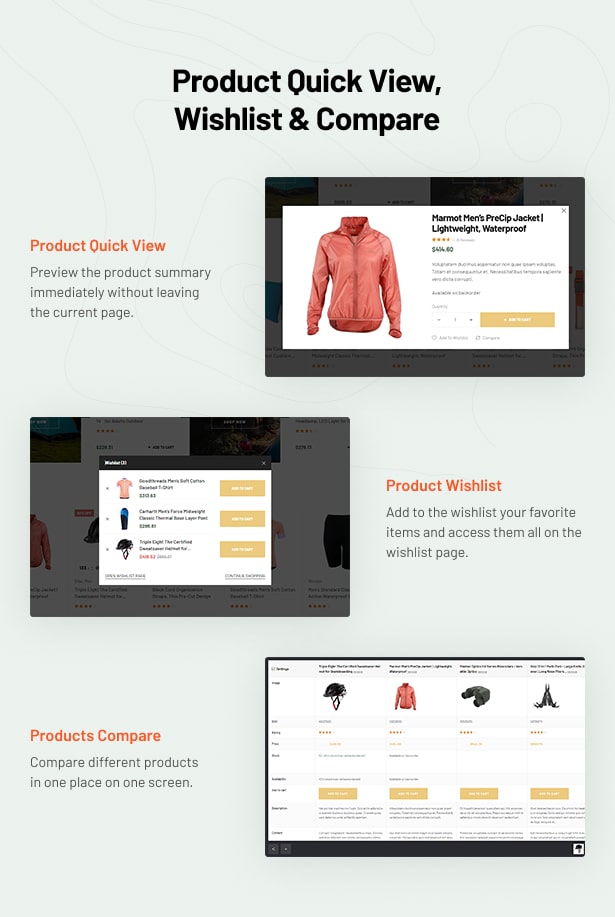 Trekky Outdoor Gear WooCommerce Theme QuickView Wunschliste vergleichen