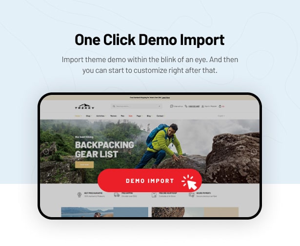 Demoimport von Trekky Outdoor Gear WooCommerce Theme