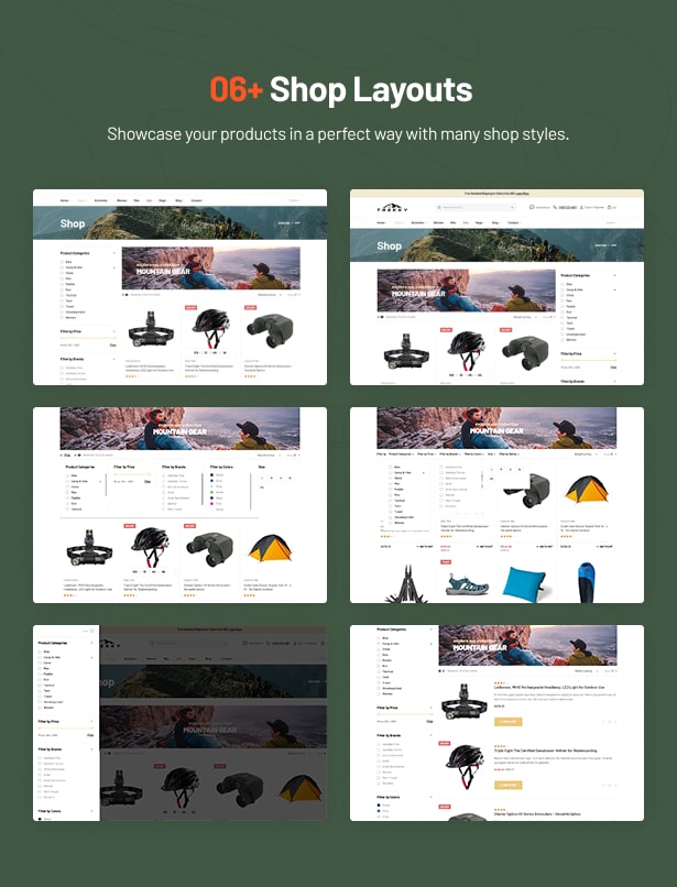 Trekky Outdoor Gear WooCommerce Theme-Shopseiten