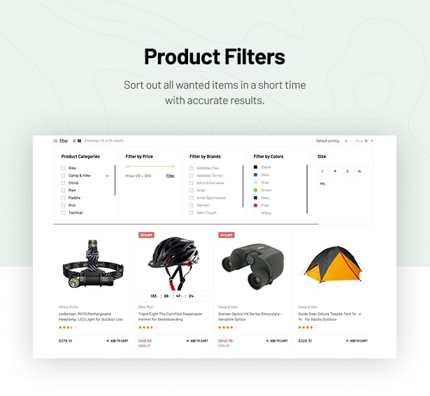 Trekky Outdoor Gear WooCommerce Theme Produktfilter