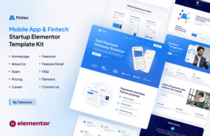 Fintex – Mobile App & Fintech Startup Elementor Template Kit