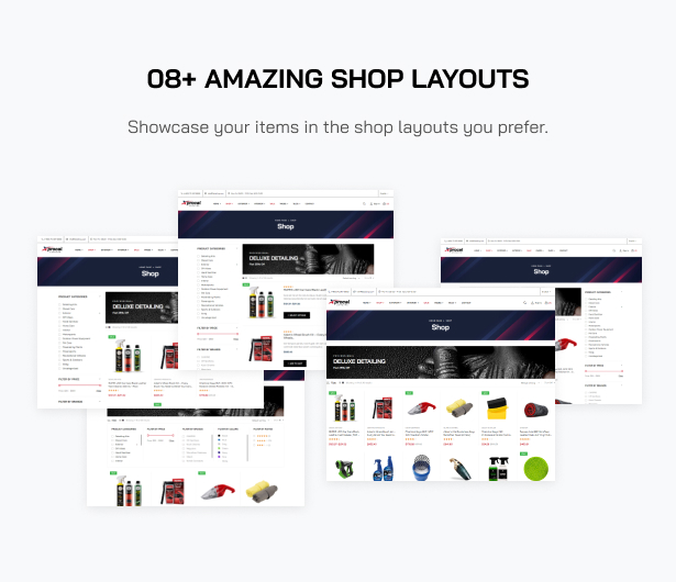 Xprocal - WooCommerce Theme für Autopflege - Shop-Layouts