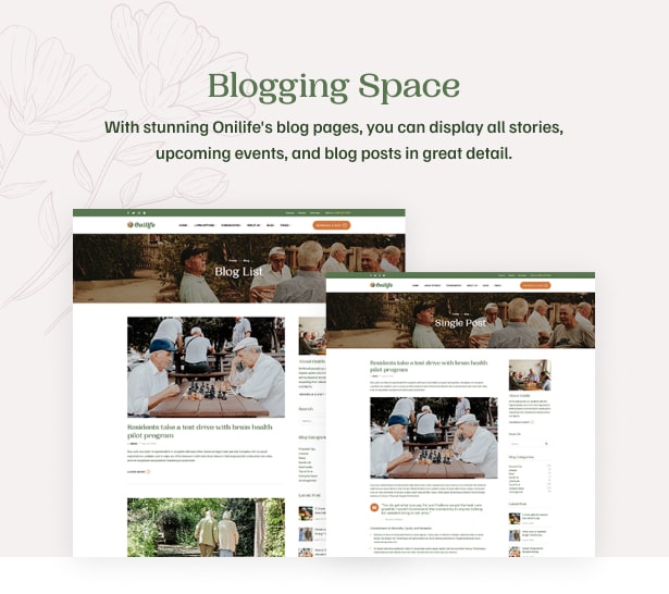 Onilife - Senior Living WordPress Theme Blog-Seiten