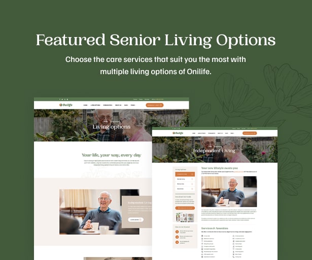 Onilife - Senior Living WordPress Theme - Wohnoptionen