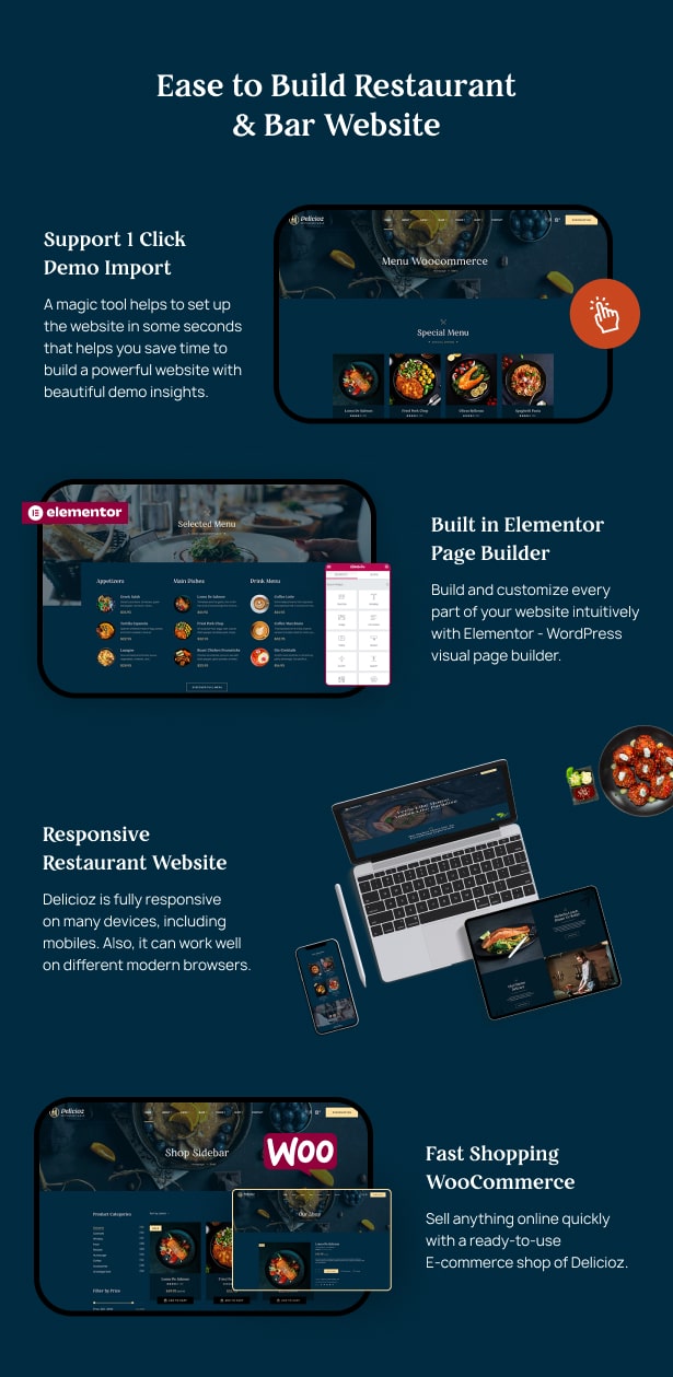 Einfach zu erstellen und zu bearbeiten Delicioz Restaurant WordPress Theme