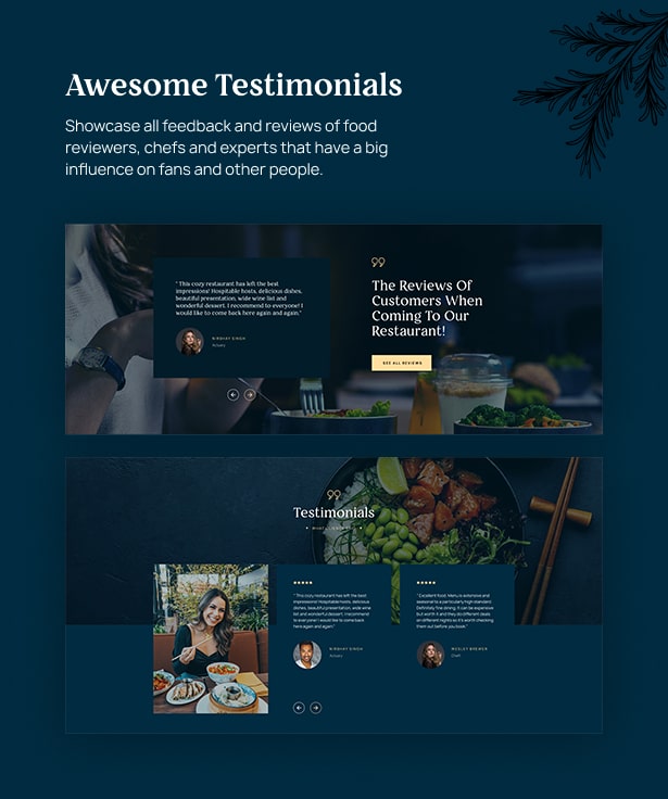 Fantastische Testimonials Delicioz Restaurant WordPress Theme