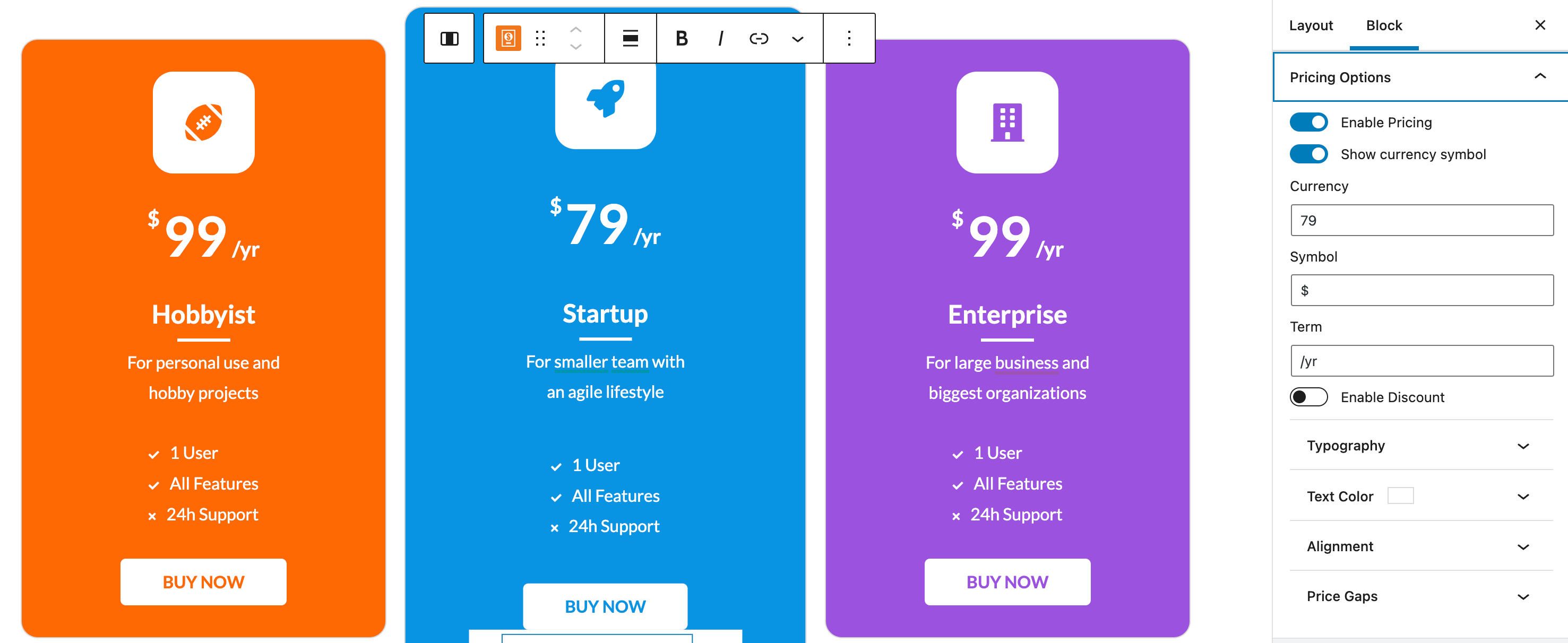 Pricing Table Block – Holen Sie sich alle herausragenden Bedienelemente auf Knopfdruck