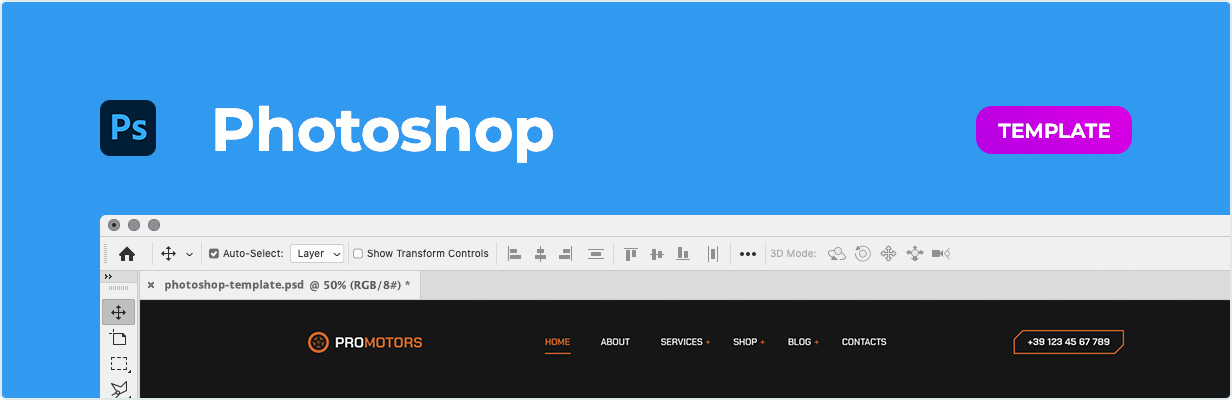ProMotors – Vorlage für Autoservice und Detaillierung für Photoshop