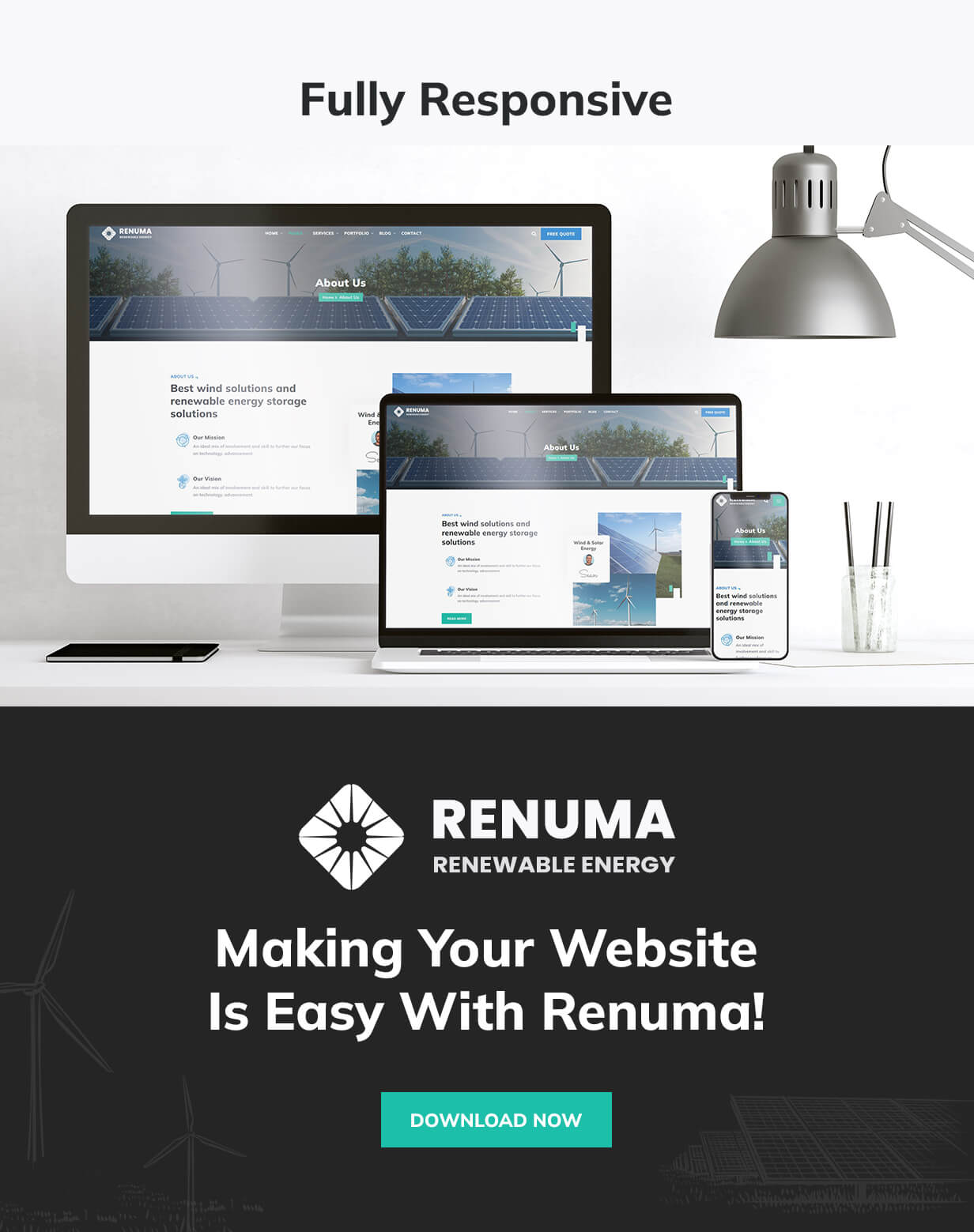 Renuma - WordPress-Theme für Wind- und Solarenergie