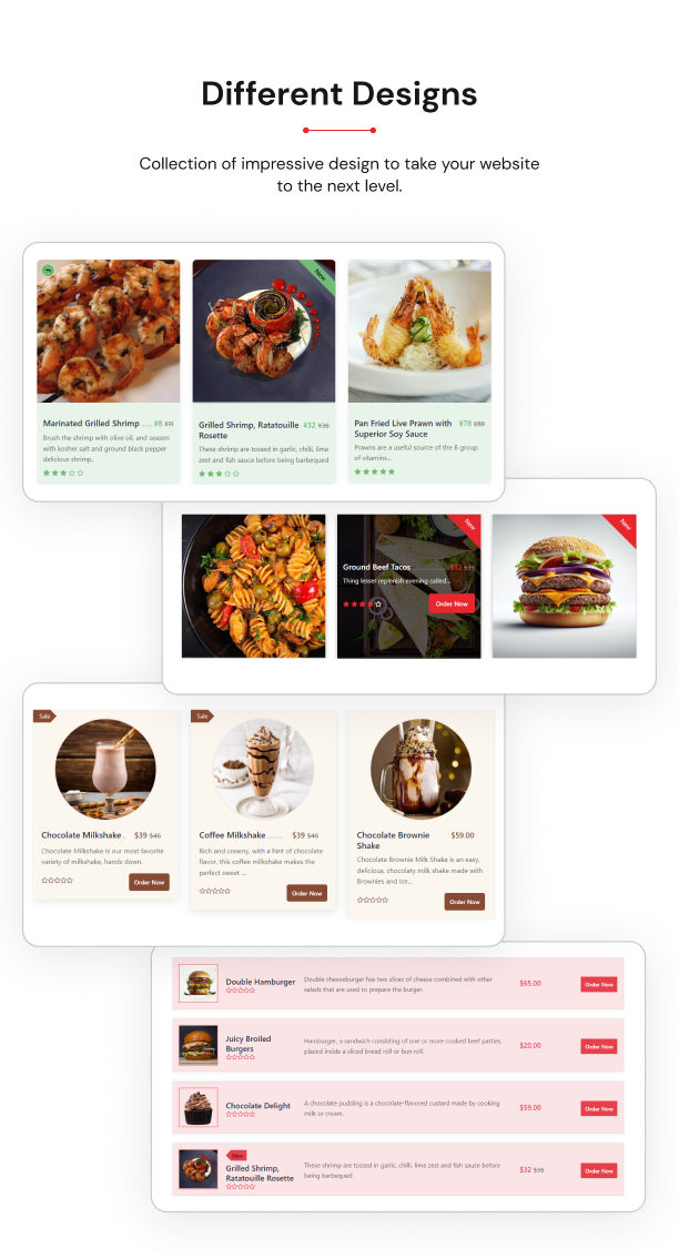 Verschiedene Designs – WooFoo – Restaurant-Speisekarte für Elementor