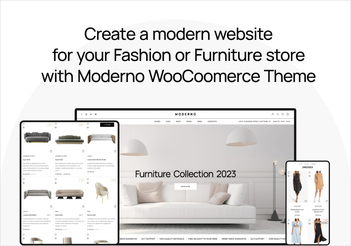 Moderno – Erstellen Sie eine moderne Website für Ihr Mode- oder Möbelgeschäft mit dem Moderno WooCoomerce Theme
