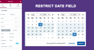 Elementor-Formulare – Feld „Datum einschränken“.