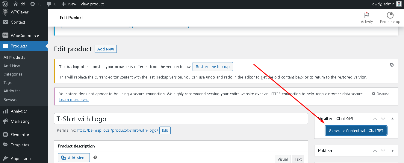 WrAIter - AI Assisted Autocontent Elementor support and Woocommerce Products contents AI Generation - 2