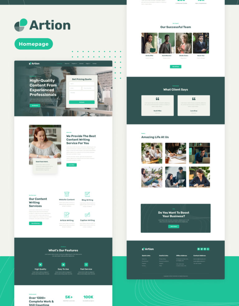 Artion |  Content Copywriting Services Elementor-Vorlagenkit