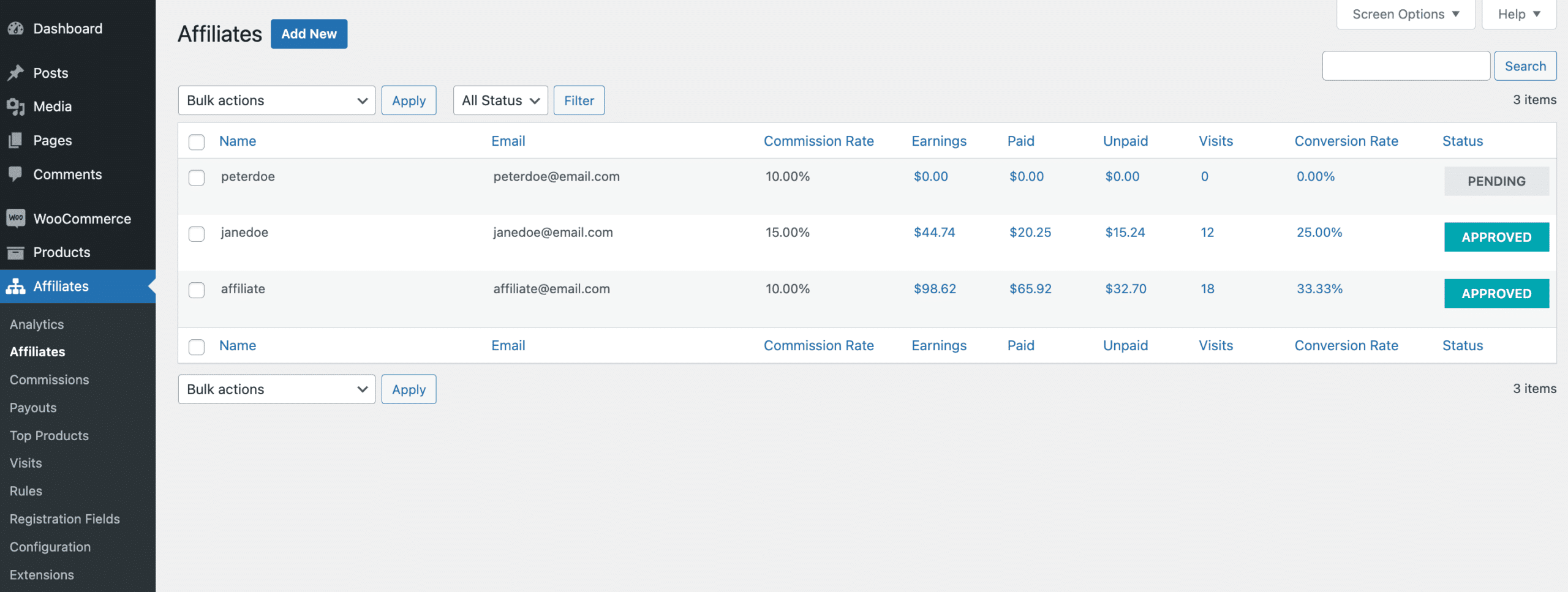WooCommerce Affiliates List Page