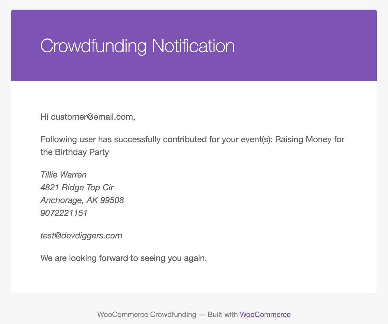 E-Mail zum abgeschlossenen WooCommerce-Crowdfunding-Beitrag