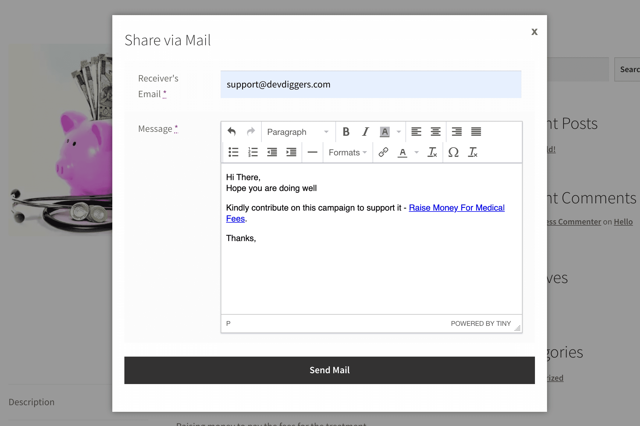 WooCommerce Crowdfunding-Aktie per E-Mail