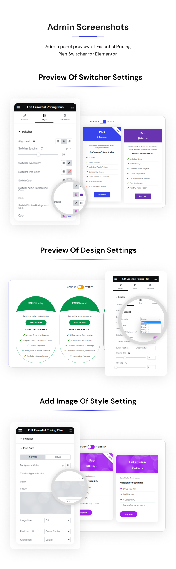 Admin-Screenshots – Essential Pricing Plan Switcher für Elementor