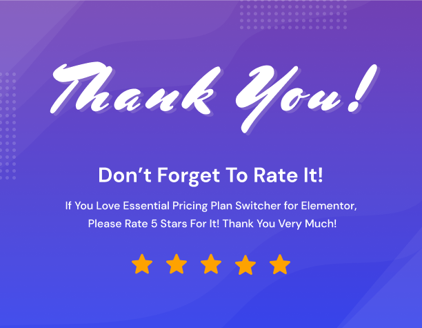 Vielen Dank für den Kauf – Essential Pricing Plan Switcher für Elementor