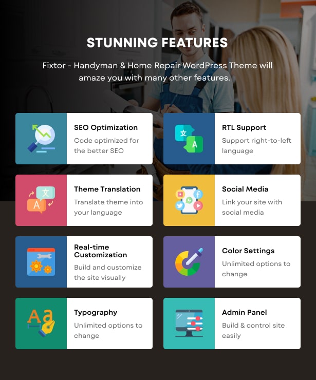 Funktionen des WordPress-Themes für die Hausreparatur