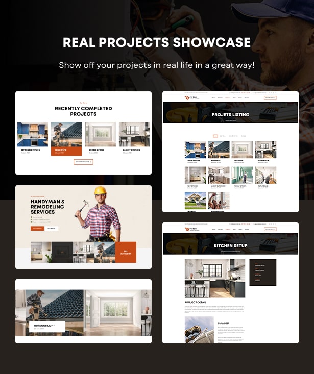 Projekte präsentieren das WordPress-Theme „Hausreparatur“.