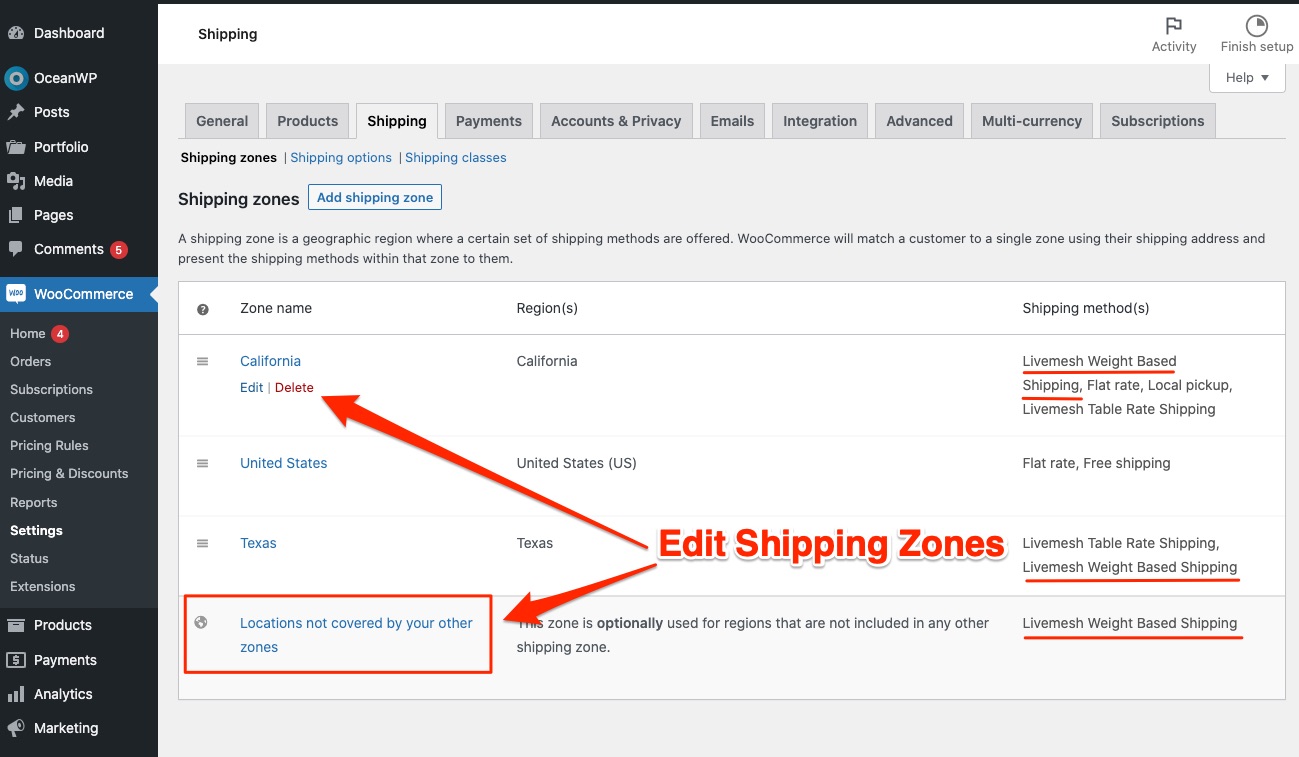 Versandzonen WooCommerce