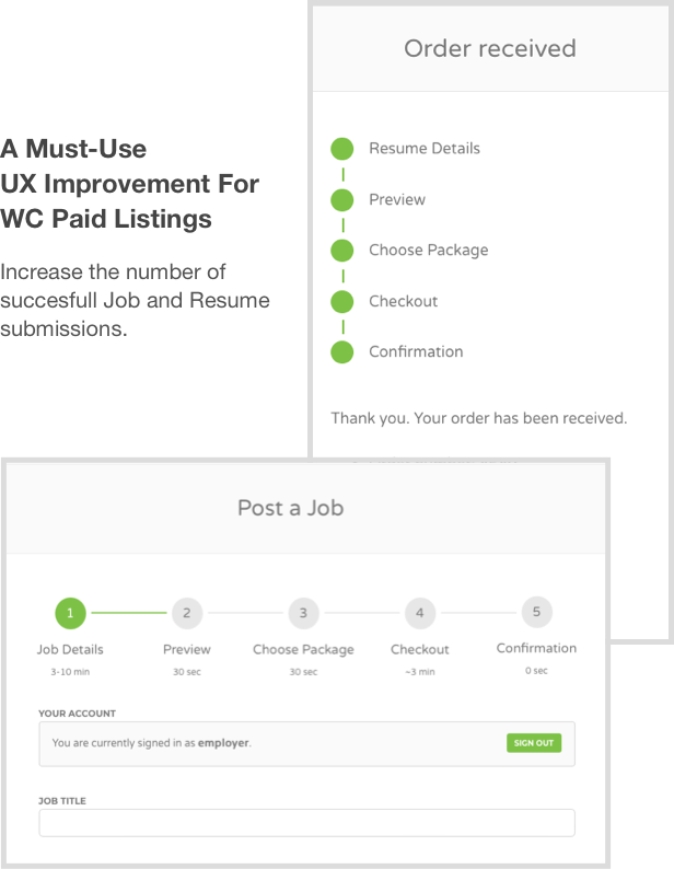 UX-Verbesserung für bezahlte WP Job Manager- und WC-Einträge