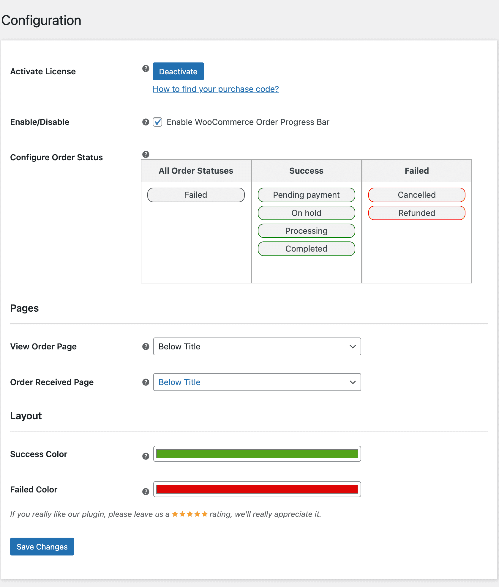 Konfigurationsseite für den WooCommerce-Bestellfortschrittsbalken