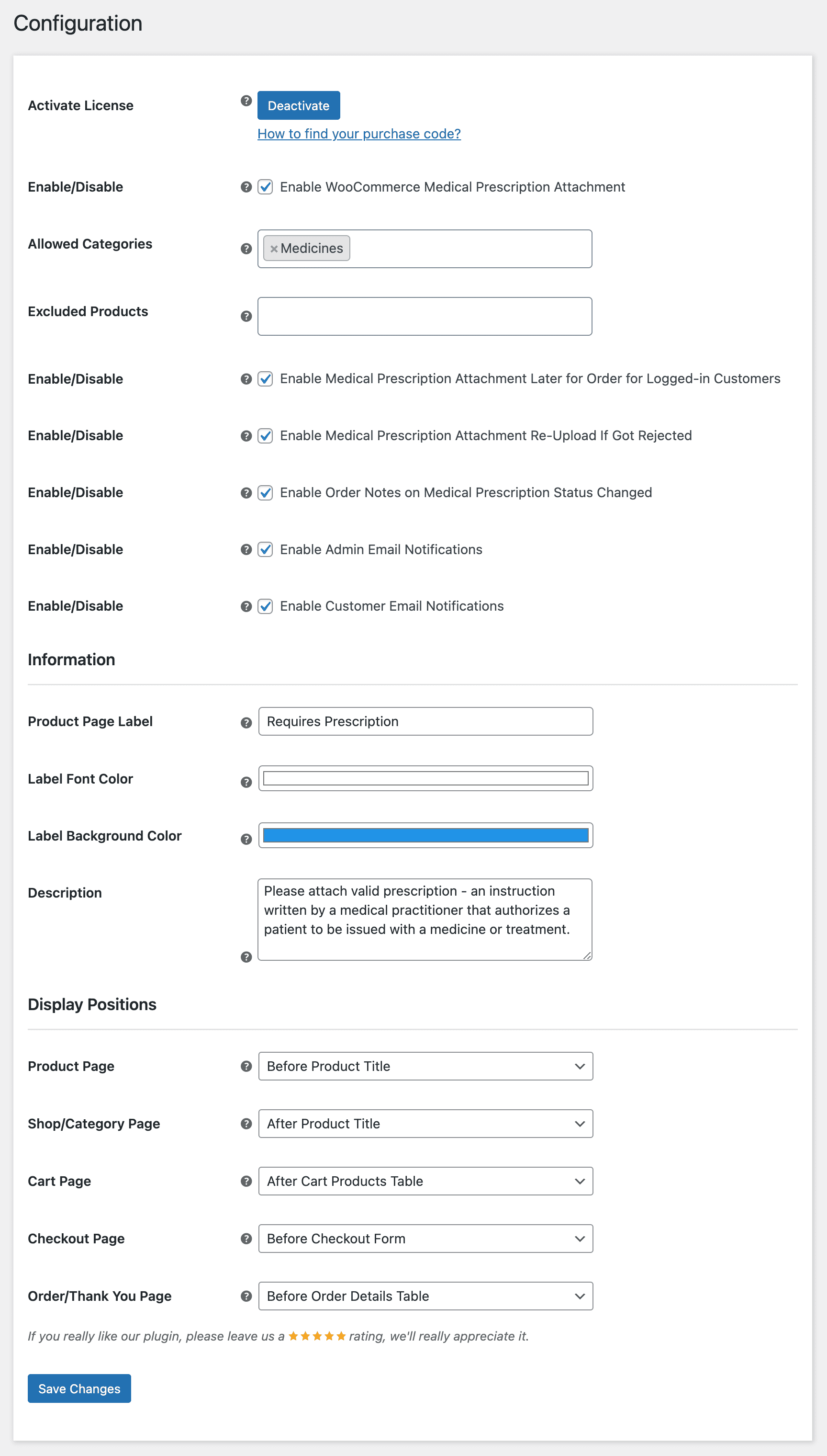 WooCommerce-Konfigurationsseite für medizinische Rezeptanhänge