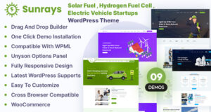 Sonnenstrahlen – Solarkraftstoff, Wasserstoff-Brennstoffzelle, Elektrofahrzeug-Startups WordPress-Layout