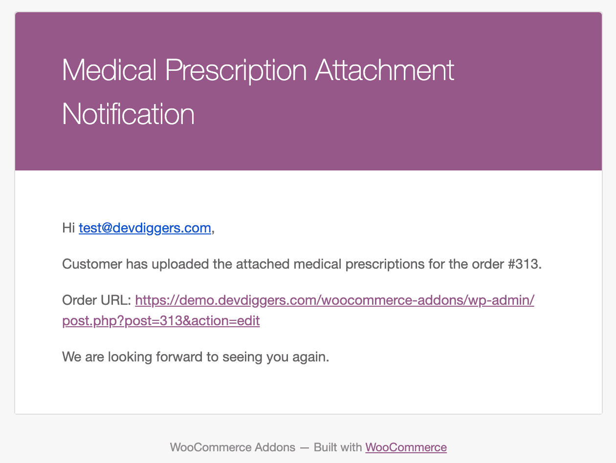 WooCommerce-Administrator-E-Mail für den Anhang zu medizinischen Rezepten