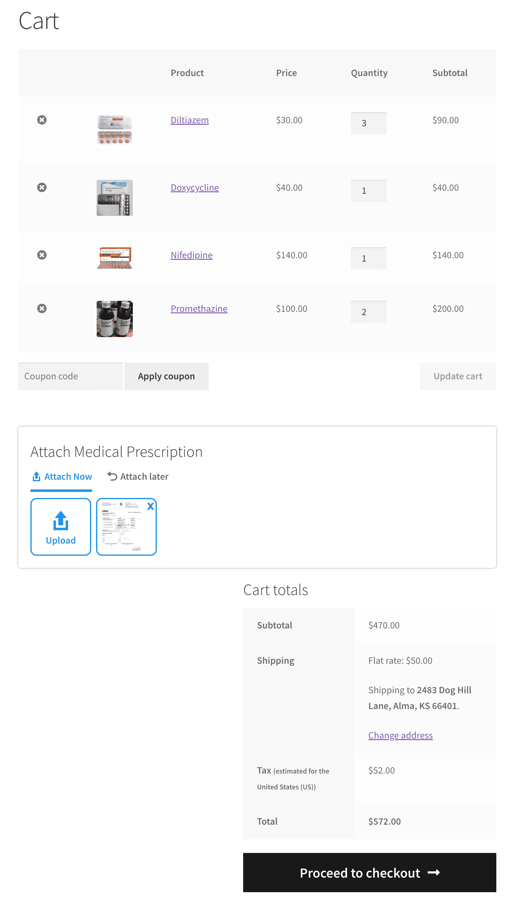 WooCommerce-Anhang für medizinische Rezepte Fügen Sie jetzt ein medizinisches Rezept auf der Warenkorbseite hinzu