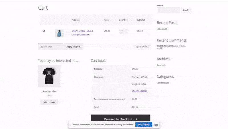 WooCommerce Cart Variation Switcher-Warenkorbseite