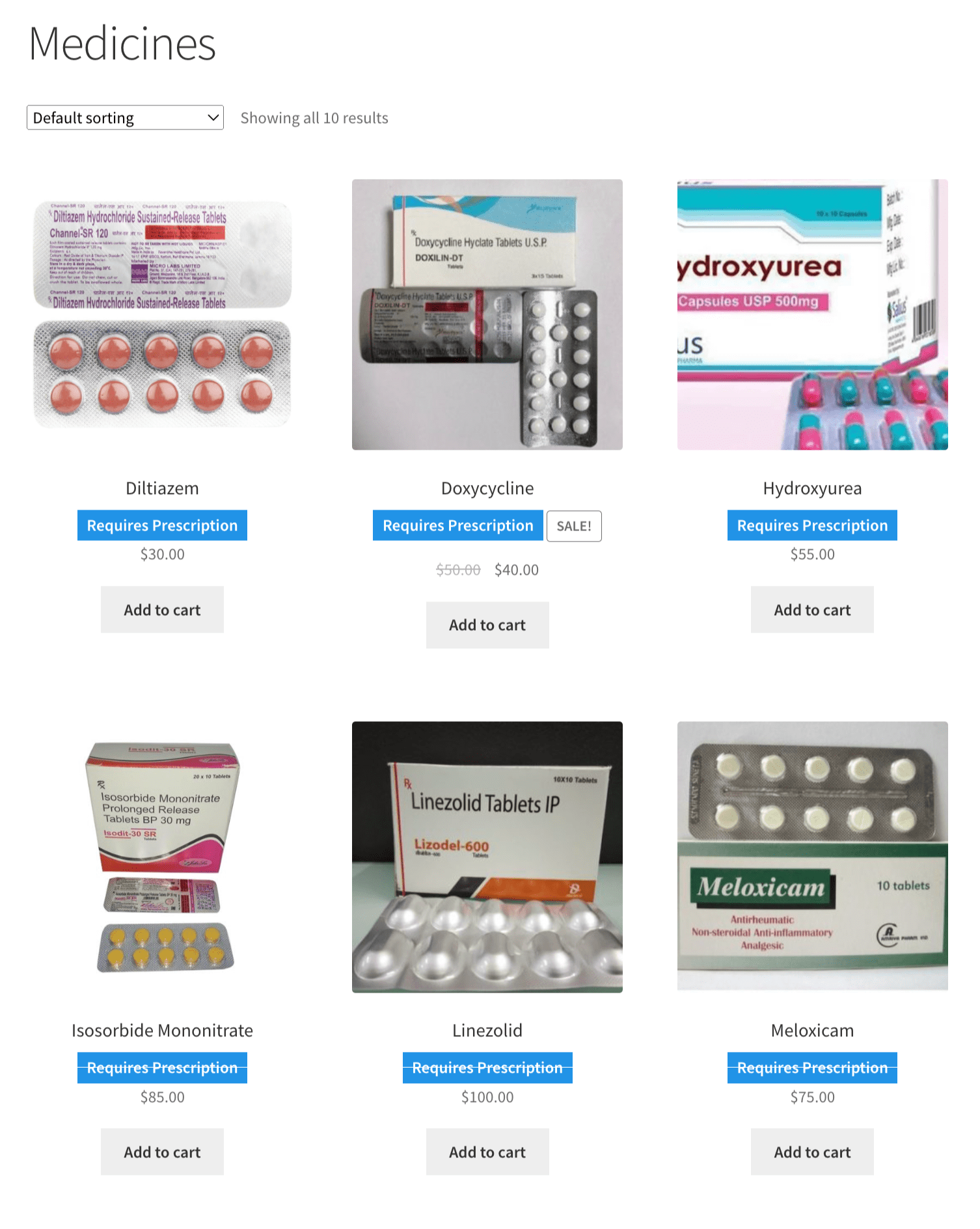 Shop-Seite für medizinische Rezeptanhänge von WooCommerce