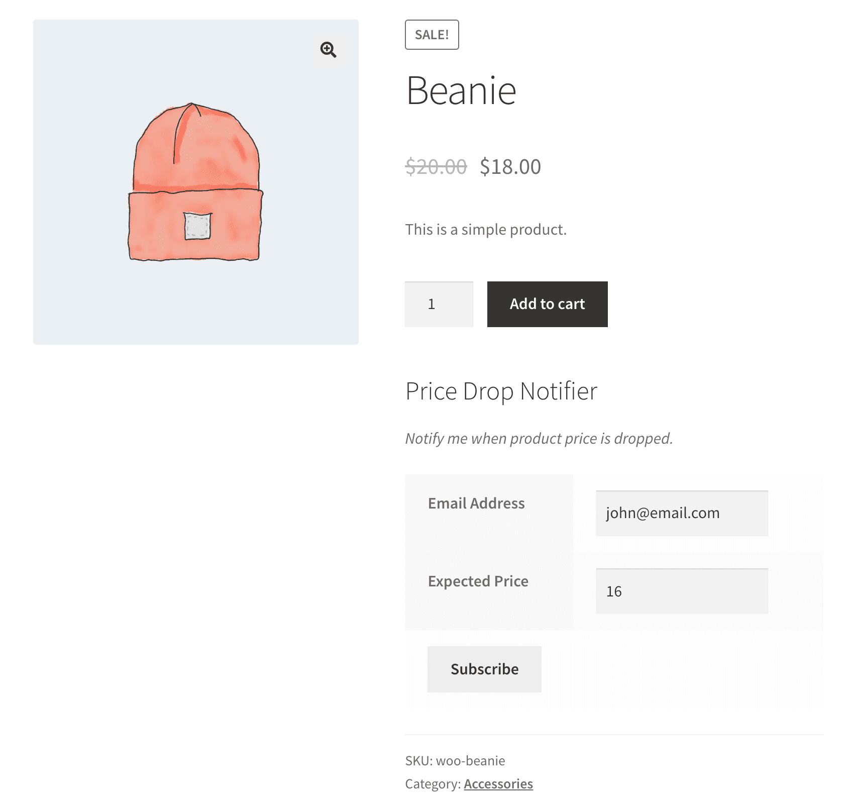 WooCommerce Price Drop Notifier einzelne Produktseite für nicht registrierte Benutzer