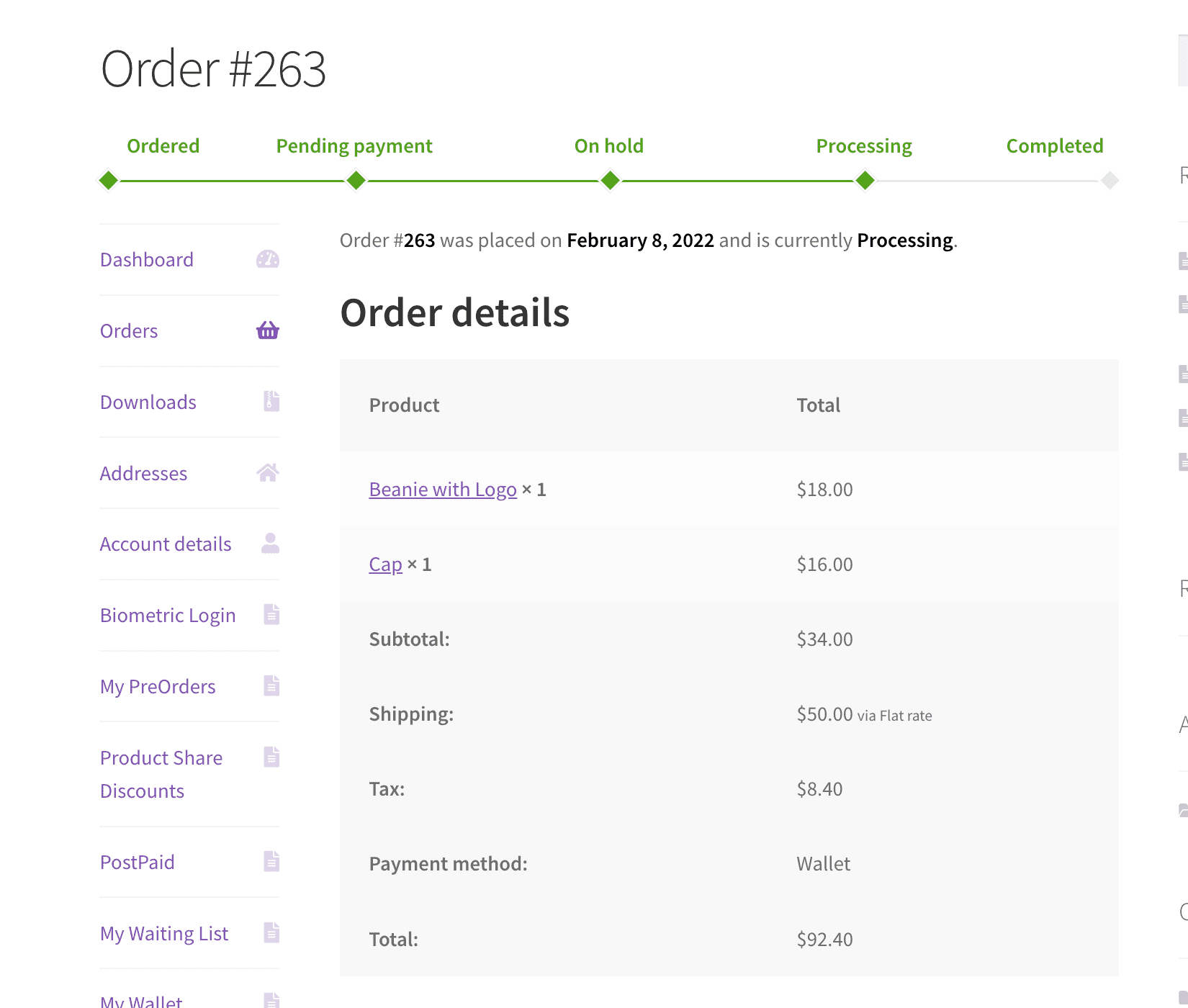 WooCommerce-Bestellfortschrittsbalken Erfolgsfortschrittsbalken
