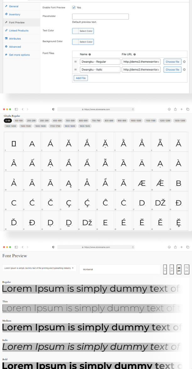 Schriftartenvorschau-Plugin für WooCommerce